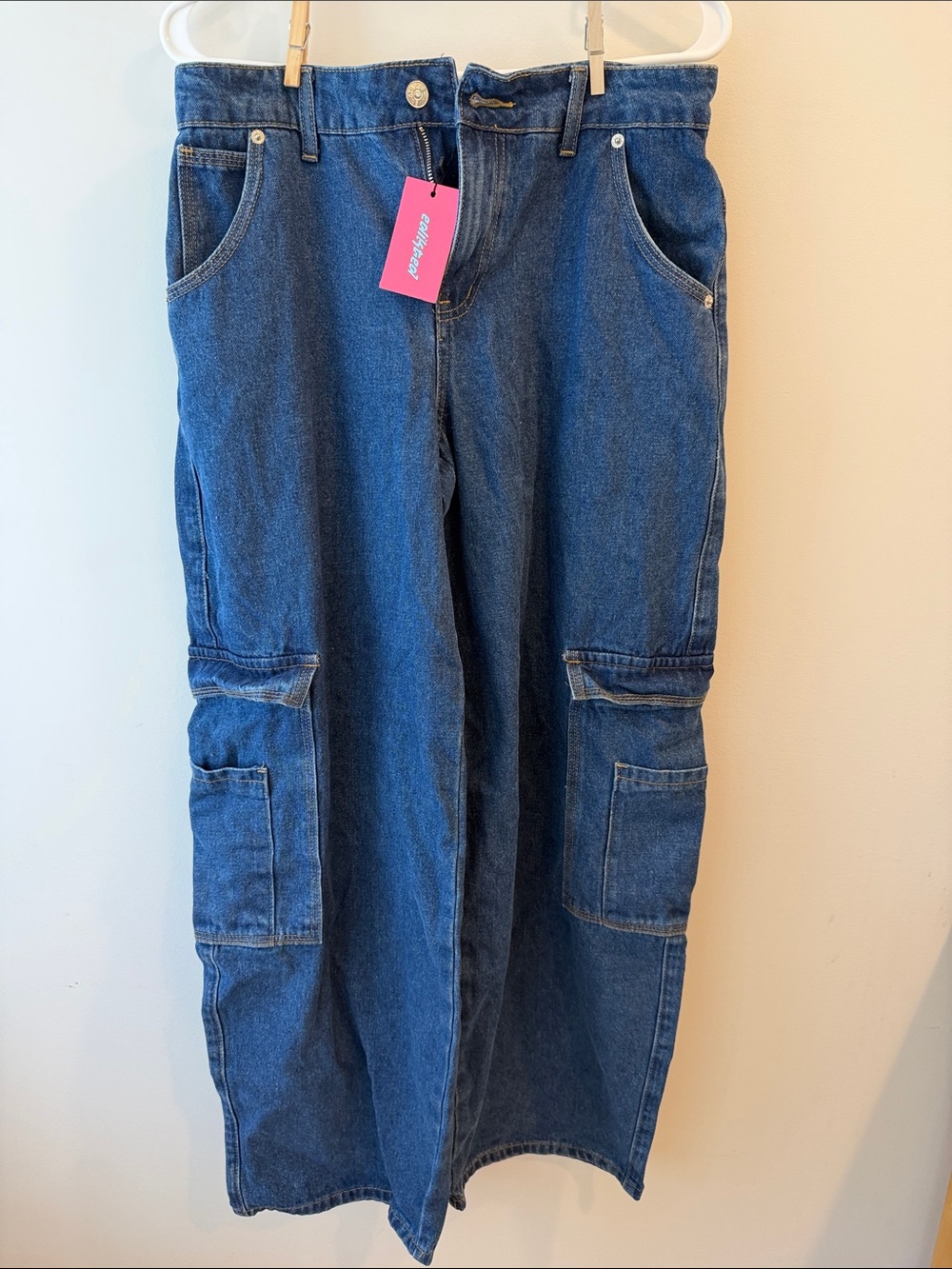 Edikted Dark Blue Wide Leg Cargo Jeans